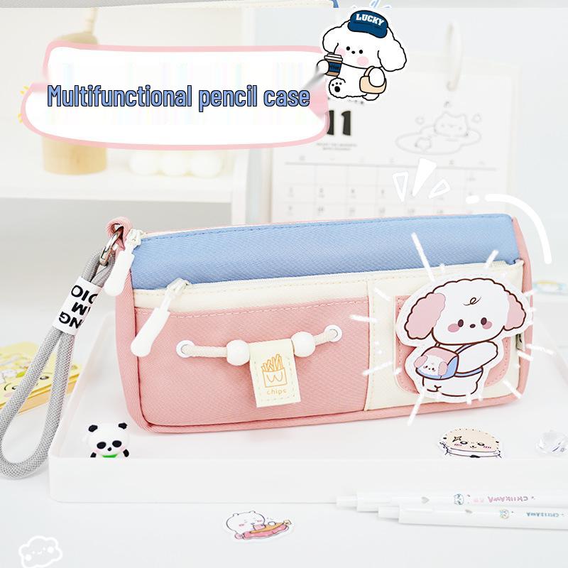 Adorable Puppy Double Layer Pencil Case for Elementary Students