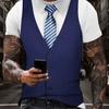 Camiseta de Manga Curta Lisa com Estampa de Terno e Gravata para Roupas Masculinas High Street Streetwear Tops Moda Camisetas Masculinas Estampa 3D