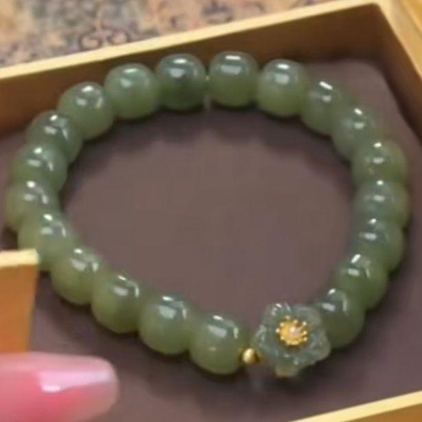 

Модный браслет из бусин из нефрита Хэтянь с цветком цвета циановой зелени для женщин