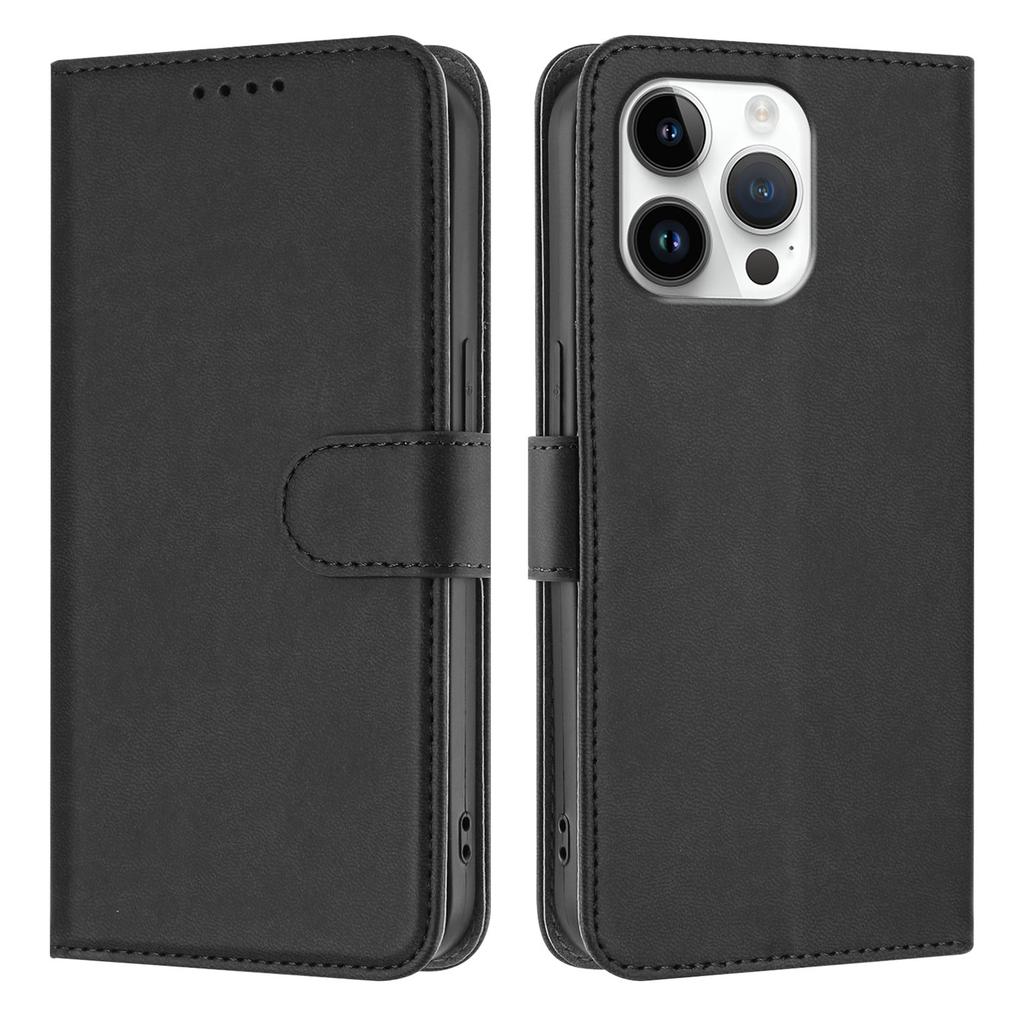 For iPhone 16 Pro Leather Case Solid Color Phone Cover with Wallet