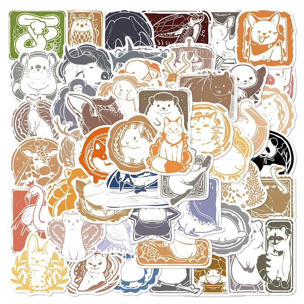 10/30/50pcs Cute Hand-Drawn Animal Postmark Stickers Funny Cartoon Creative Decals Water Bottle Notebook Phone Sticker