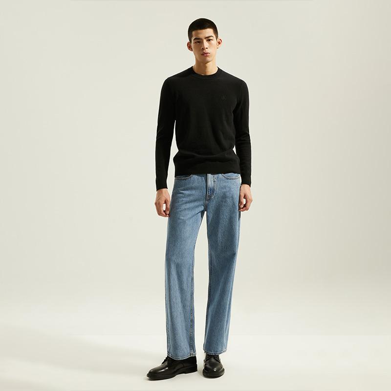 Calvin Klein Casual Minimalist Embroidered Round Neck Knit Cashmere Sweater Men Sweater Space-Black J326690