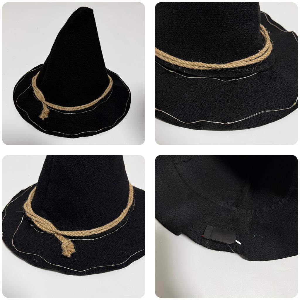 Light up LED Witch Hat Cosplay Luminous Scarecrow Witch Hat Women Halloween Party Accessories Trick Or Treat Supplies