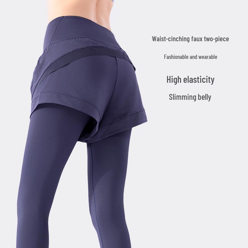 Women's Autumn Style High-Waist Hip-Lifting Yoga Pants - Nude Feeling, Fake Two-Piece Design, Perfect for Running & Fitness