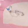 Crystal White Blue Enamel Butterfly Animal Hoop Earrings For Women Vintage Silver Color Wedding Jewelry