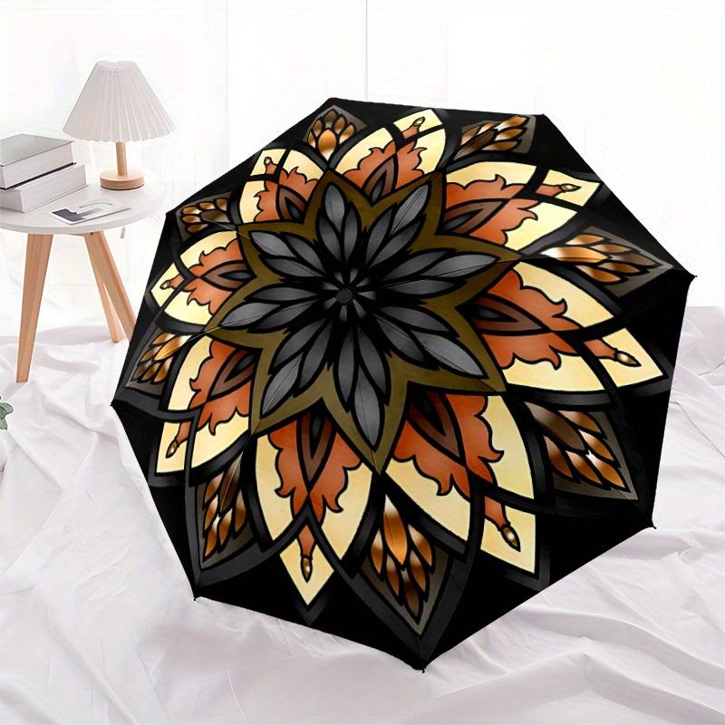 1pc Stained Mandala Automatic Umbrella - 8-Rib Foldable Design, Outdoor Adventures, and Family Celebrations yy250829050