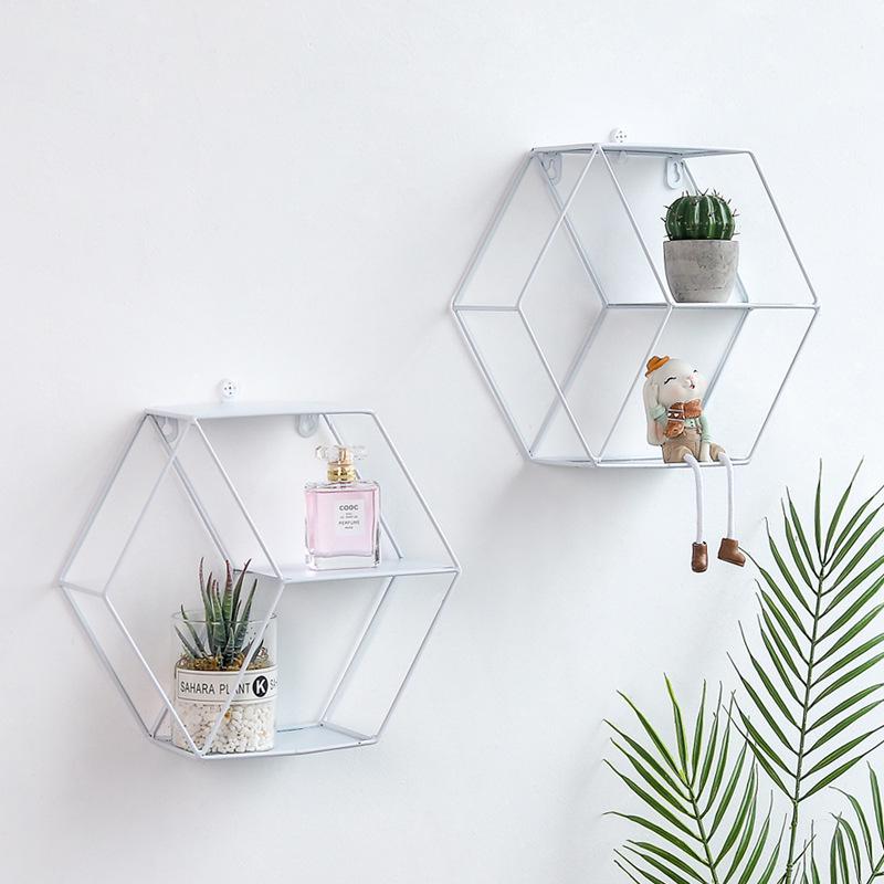 Nordic Style Storage Holders Iron Metal Wall Shelf Decor Home Living Room Bedroom Kid Room Geometric Figure Decoration Organizer