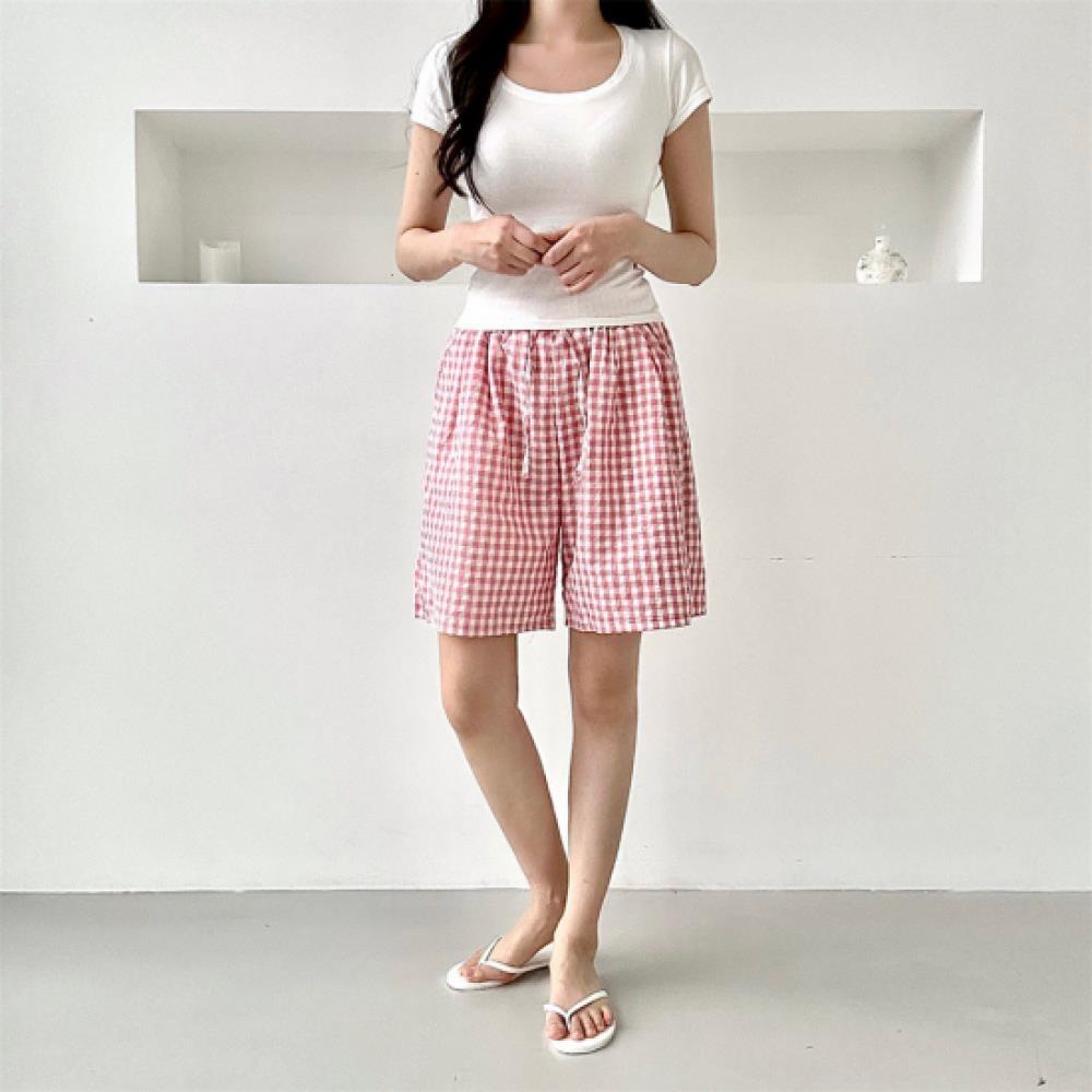 New ArrivalS Open Run Women S Check Pattern Cotton Blend Pajama ShortS 4 Part