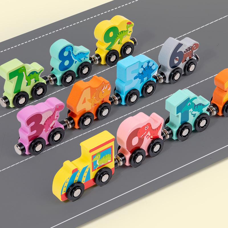 Wooden Children'S Early Education Magnetic Digital Dinosaur Drag Small Train Exercise Hand-Eye Coordination Educational Toys