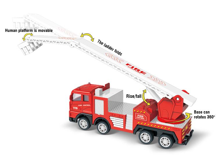 Diecast Fire Truck Model Simulation Pull Back Ladder Fire Fighting Toy Rescue Car Inertial Fire Toy Children Firefighter Truck