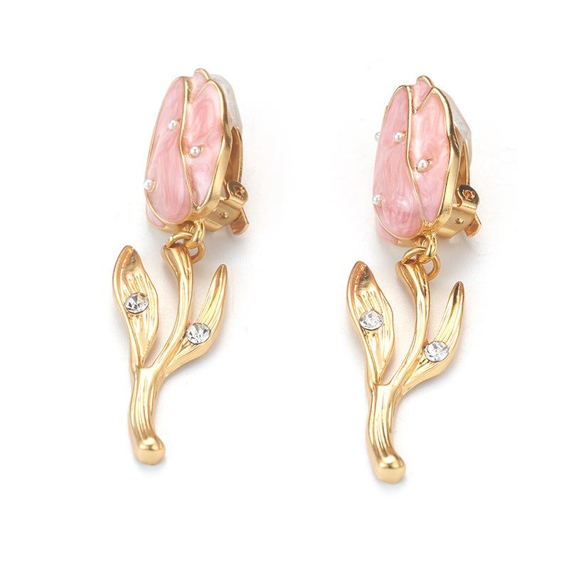 Enamel tulip elegant retro exaggerated court style earrings high fashion light luxury medieval vintag earrings