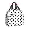 Black and White Polka Dots Lunch for Women | Portable Insulated Thermal Cooler Lunch Box Work School Travel Picnic Bags, Oxford