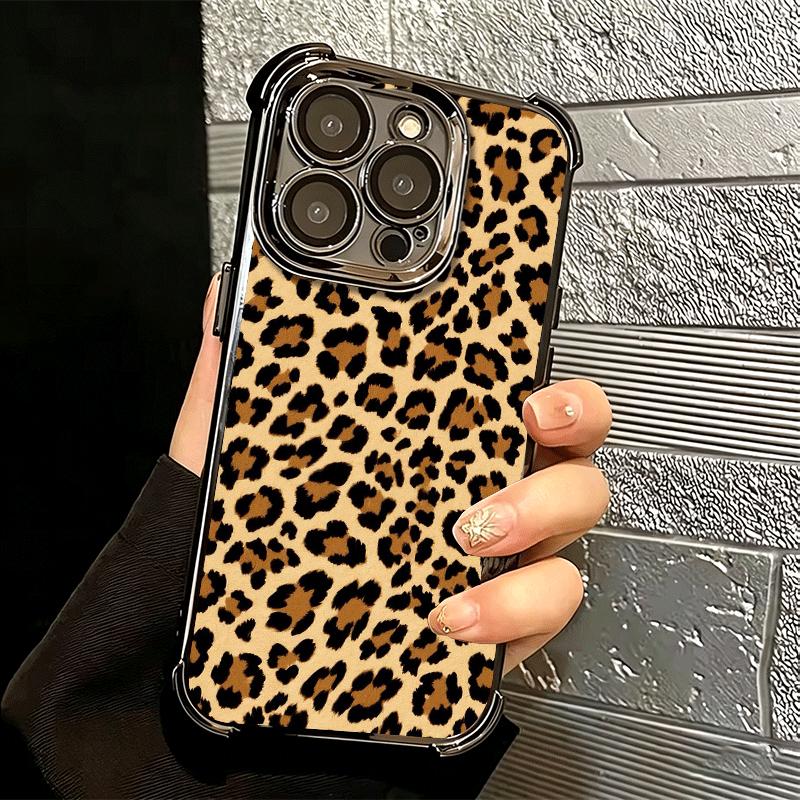 Classic Retro Leopard Print Soft Phone Case For iPhone 15 16 17 Air 14 Pro Max 16E Plus 13 12 Mini Plating Anti-Fall Fundas