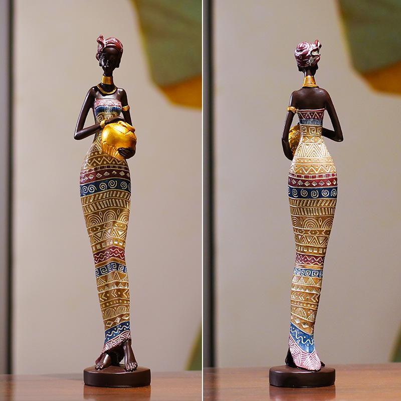 Vintage African Black Women Ornaments Creative Design Home Art Figure Sculpture Model Room Top Entrance TV Cabinet Decoration