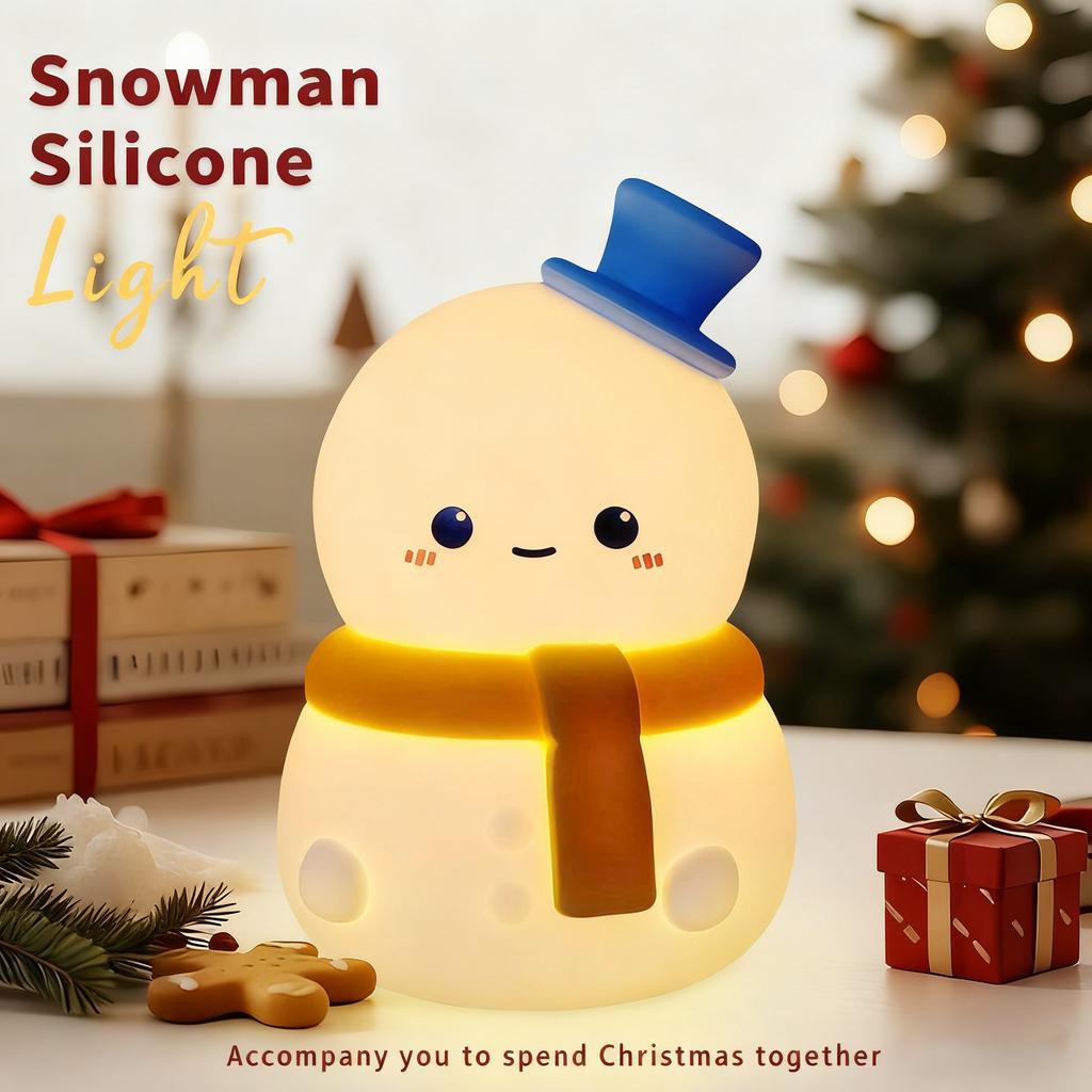 Für Weihnachten LED Nachtlicht Neuheit Ambiente Lampe Touch Control Wiederaufladbar Hängend Schneemann Nachttisch Feiertagsdeko Silikon