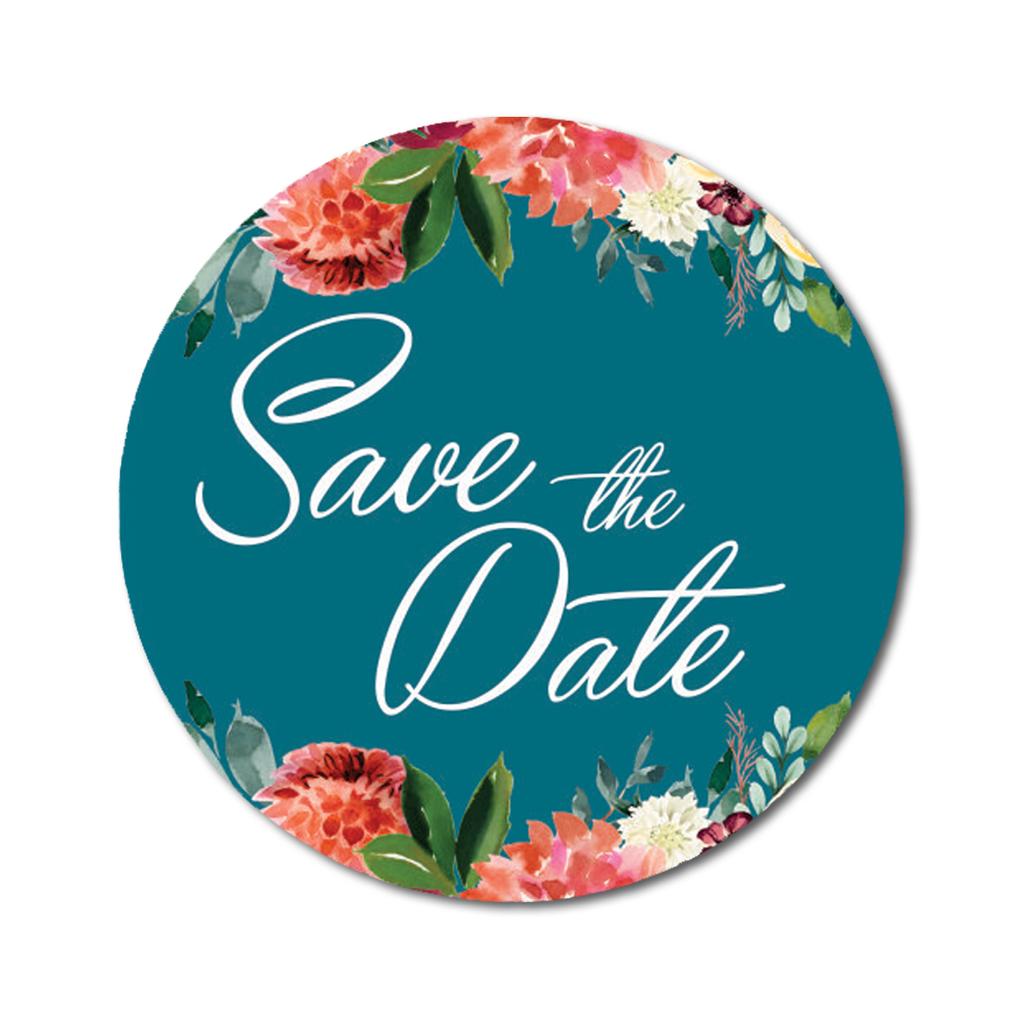 Darling Souvenir White Round 45 Pcs Chrysanthemum Floral Border Save The Date Mini Stickers-1.6 Inches