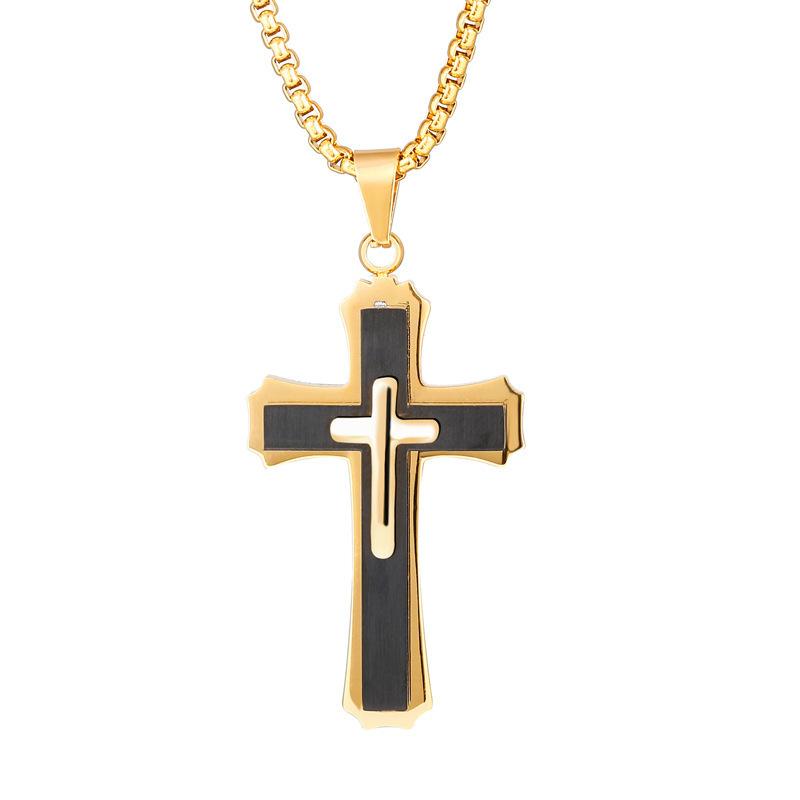 3D Cross Pendant Necklace Titanium Steel Fade Resistant Mens Jewelry Accessory