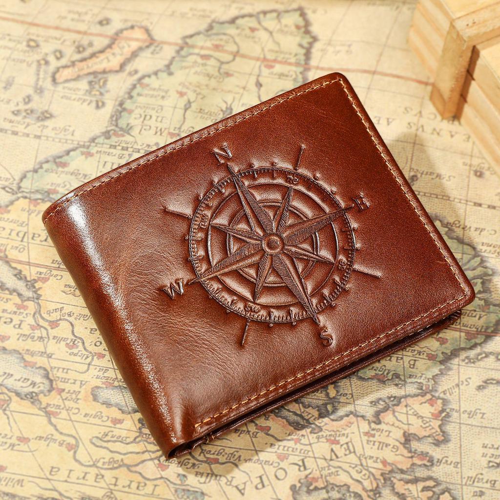 Men's Retro RFID Leather Wallet - Crazy Horse Genuine Leather, Anti-Theft, Embossed Card Holder, US Dollar Large Bill.