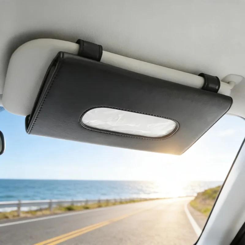 Sun Visor Hanging Tissue Box Holder 1PC PU Leather Auto Car Truck Vehicle Interior Storage Decoration Practical Car Accessories