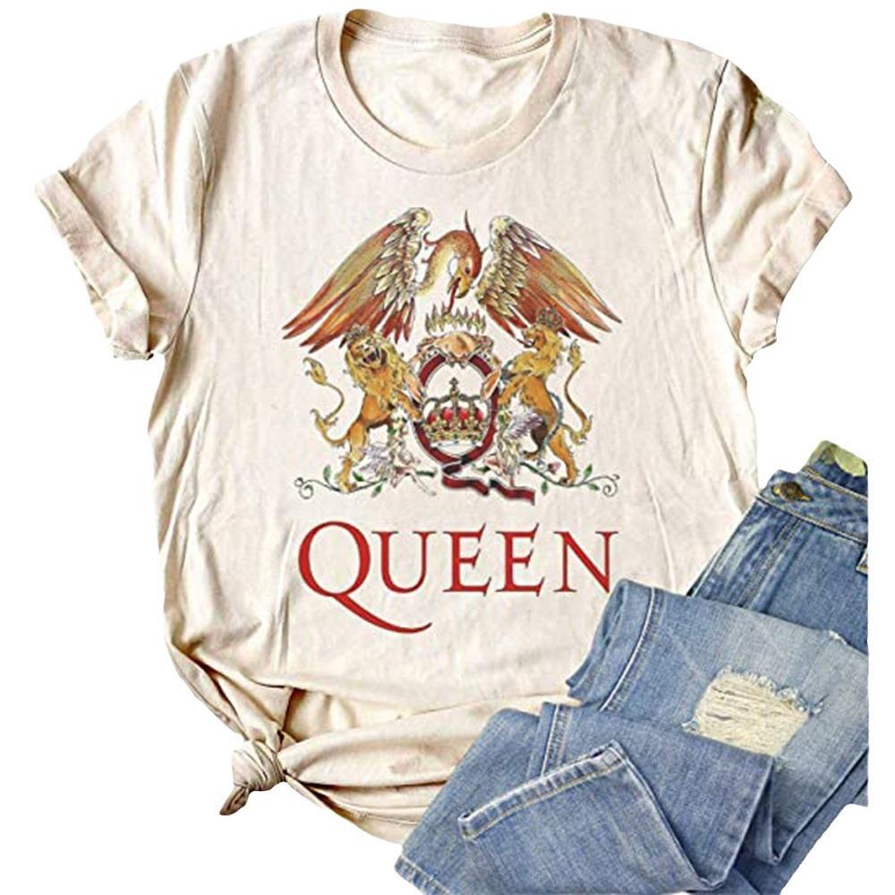 Top Feminino Vintage QUEEN Banda Rain Estampa Curta Gola Redonda Manga Curta