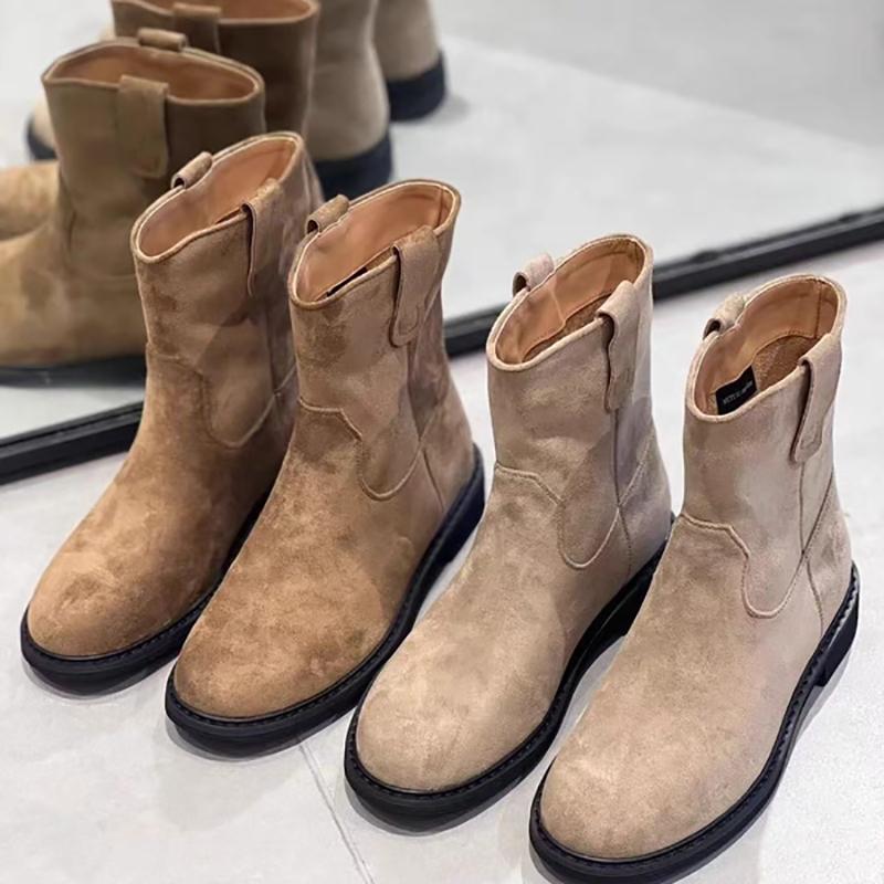 Autumn Winter Women Western Cowgirl Boots Fashion Elegant Slip On Shoes Low Heel Laides Knight Short Booties