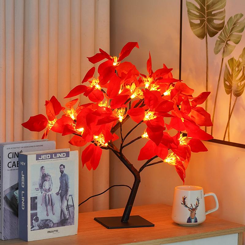 LED Cherry Blossom & Peach Phalaenopsis Table Lamp - Christmas Tree Room Decor Night Light