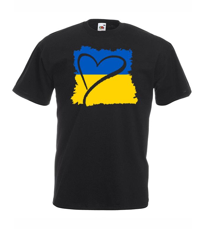 Adults Heart Goes Out To Ukraine Hand Drawn Love Heart Unisex Black TShirt 2XL