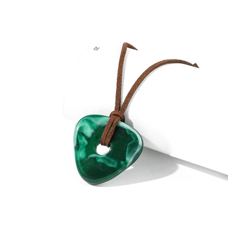Resin Coraline Stone Necklace Chain Pendant Green Stone Necklace Triangles Charm Rope Chain Halloween Jewelry Accessory