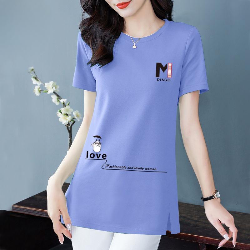 100% Cotton T-Shirt Casual Fashion New Loose Round Neck Ins Style Split Top