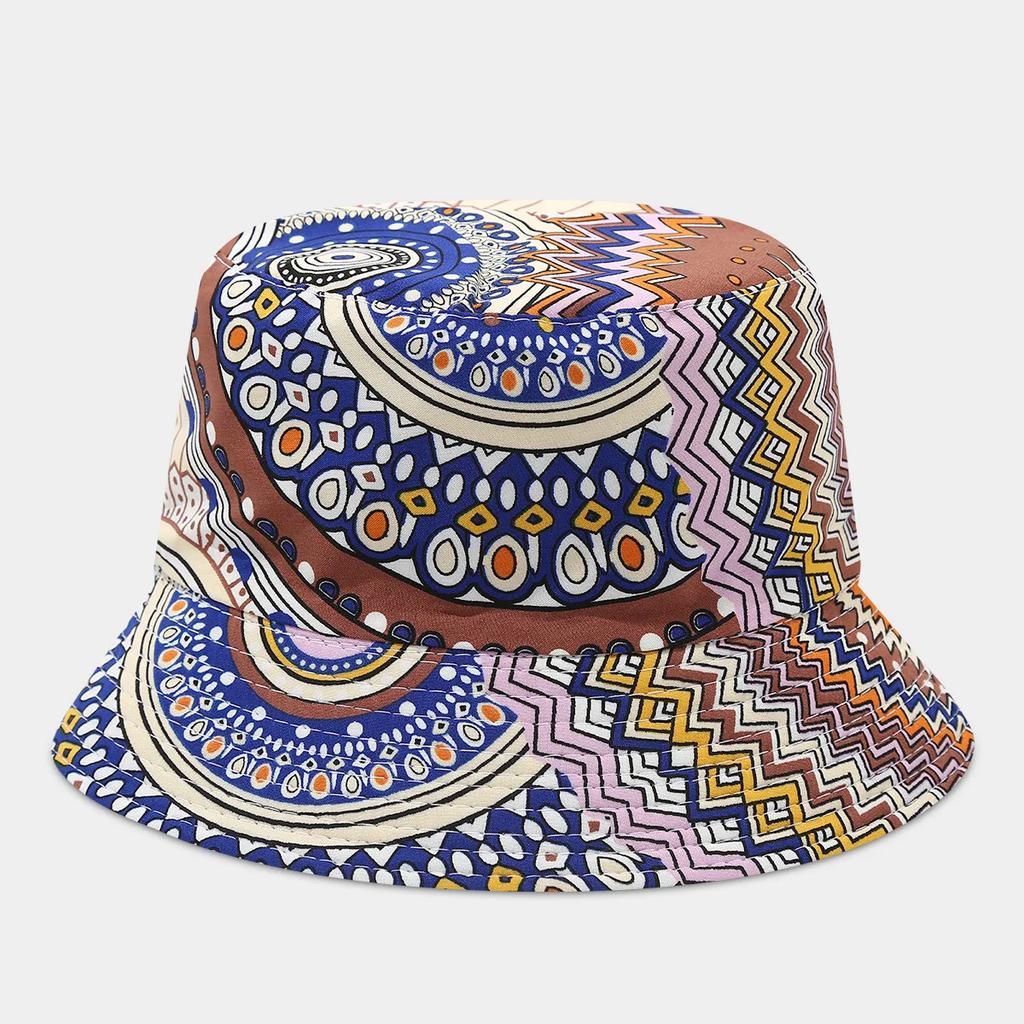 Boho style flower print double side sunscreen fisherman hat women fashionable outdoor sunshade retro sun beach bucket hat