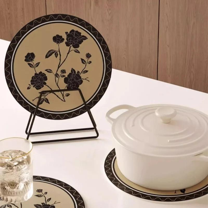 Retro Round Flower Coasters Heat Insulation Anti-scald Table Mats Creative Home Diatomite Absorbent Coaster Kitchen Accessory
