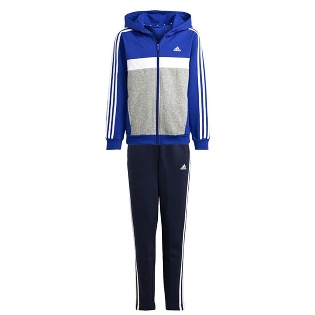 Adidas Tiberio Colorblock Fleece Treningsdresssett for Gray Legend J140 3-Striper Barn, DTP57, Overdel Semi-Stille Blå/Hvit/Medium Melert, Underdel
