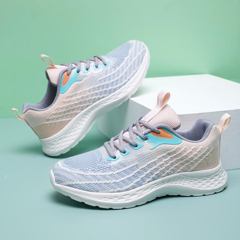 Simple casual comfortable sports shoes gradual change purple color matching thick sole comfortable commuting outdoor breathable mesh flying woven shoe