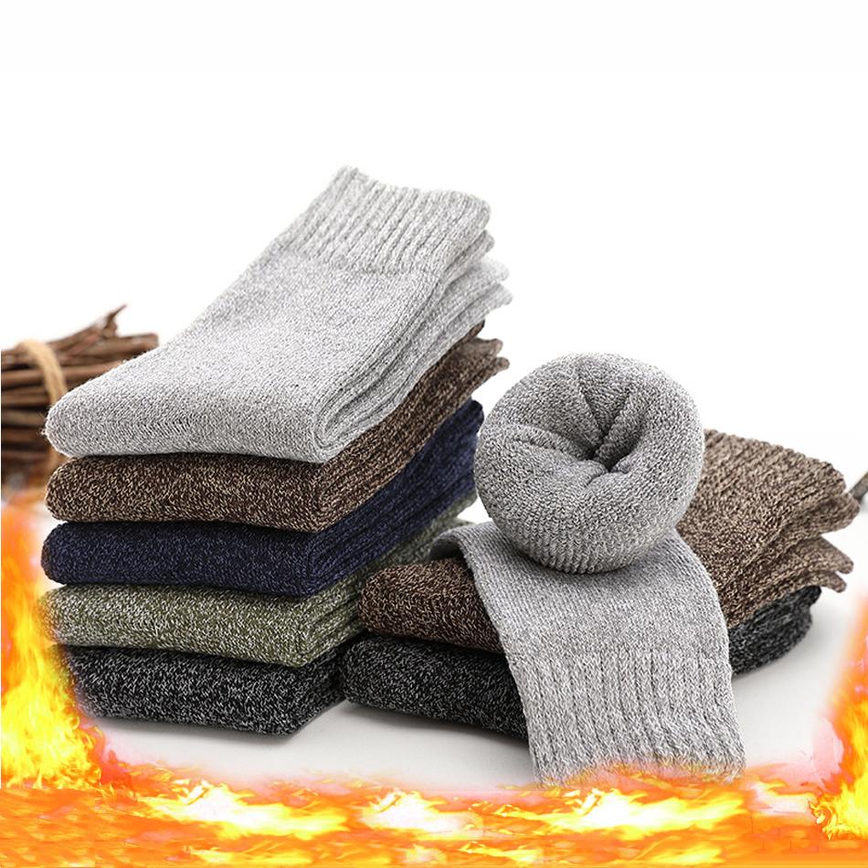 5 Pairs Men's Winter Thicken Socks Cotton Warm Soft Full Cushion Crew Socks Size 37-45