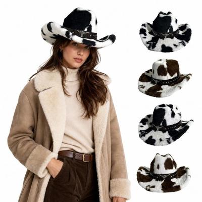 Metal Strap Cowboy Hat Wide Brim Plush Cowboy Cap Fluffy Western Cowgirl Hat  Travel Shooting