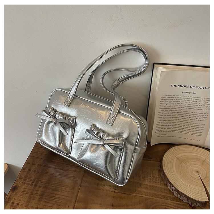 Solid color trendy personality daily commuting small bag simple women's bag shoulder bag handbag bow women