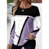 GMXIA Women's Pullover Round Neck Color Contrast Patchwork Geometric Print Top T-shirt