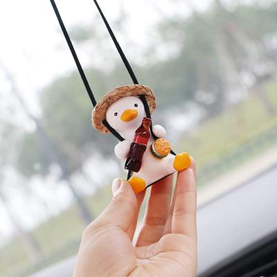 Car Rearview Mirror Decoration Cute Duck Swinging Straw Hat Swinging Car Interior Decoration Car Accessories Car Decoration (Cola)