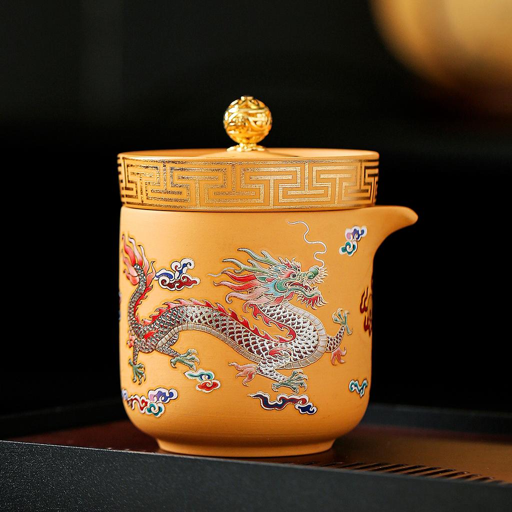Purple sand yellow segment mud dragon and phoenix chengxiang travel tea set portable storage express cup outdoor camping gift