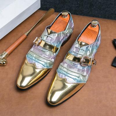 Chaussures de ville brillantes dorées style britannique pour hommes, bout pointu, cuir Chelsea, chaussures formelles pour hommes, chaussures de fête de mariage de luxe de créateur