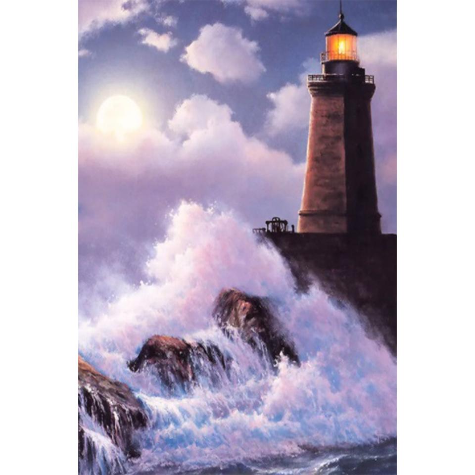 DIY 5D Lighthouse Landscape Diamond Painting Rhinestone Picture Full Round Full Diamond Embroidery Gift Mosaic Decoration Kit