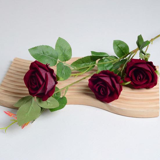 Artificial Rose Flower 3 Heads Full Blooming Fake Silk Roses Bouquet with Stem for DIY Vase Home Wedding Party Centerpiece