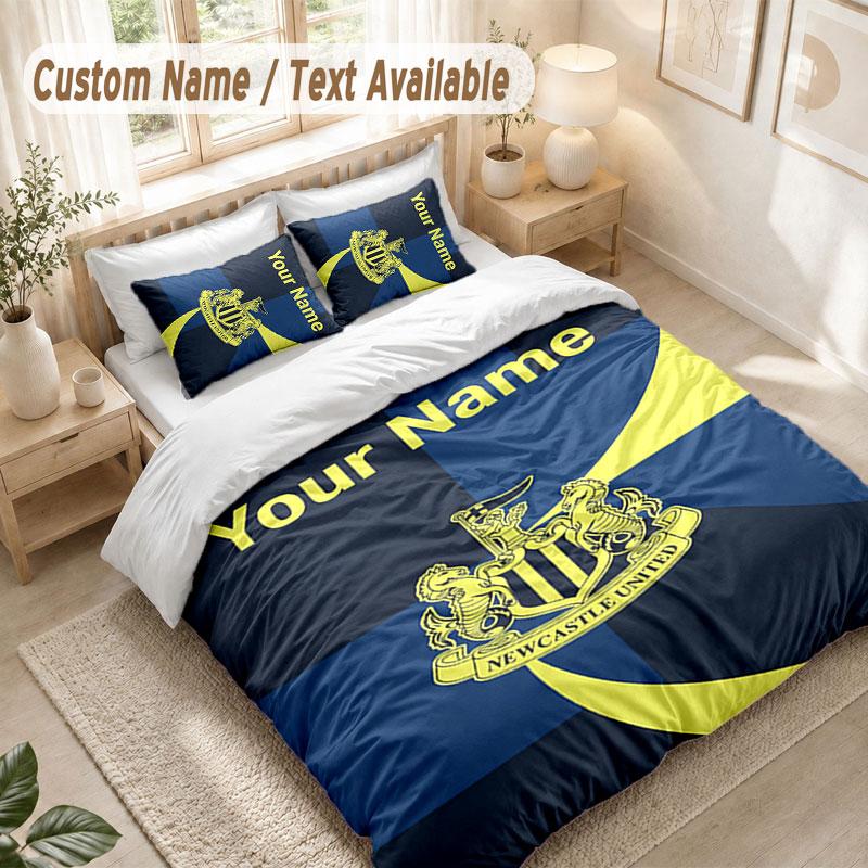 Custom Name Bedding Set 3 PiecesNewcastle United FC Print Duvet Cover + 2 Pillowcases Soft Bed Decor