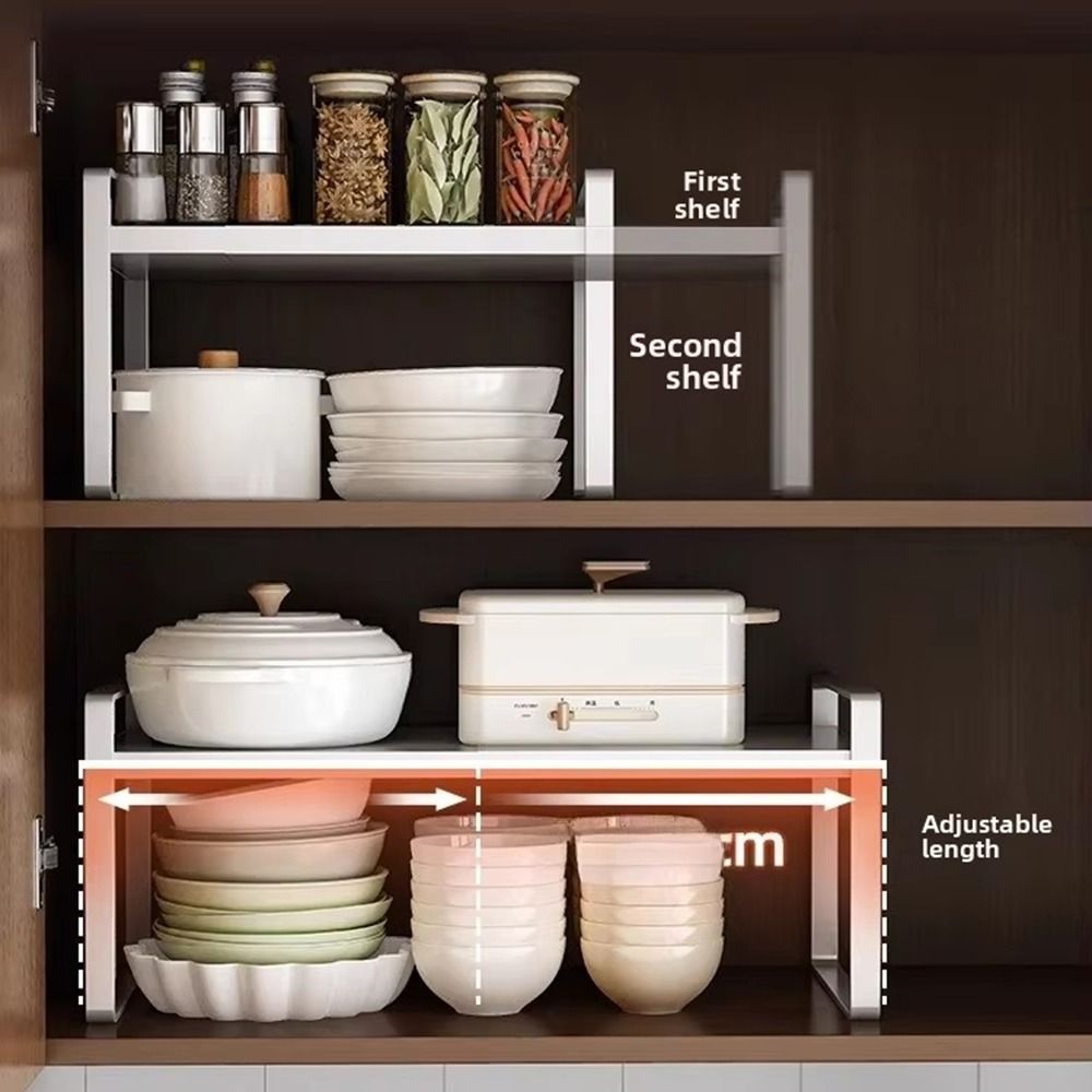 Expandable Adjustable Kitchen Organizer Space Saving Retractable Cabinet Shelf  Cabinet Internal