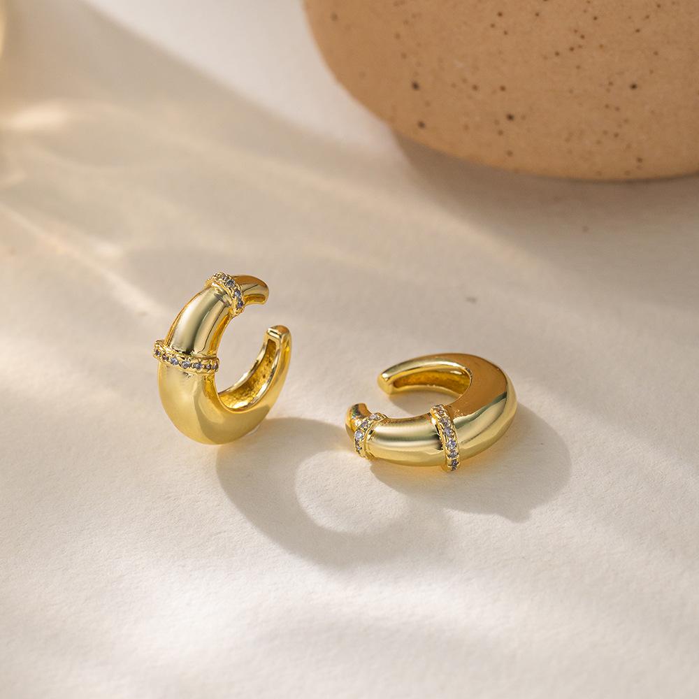 INS Style Bamboo Joint Zirconia C-Shaped Ear Cuff Earrings