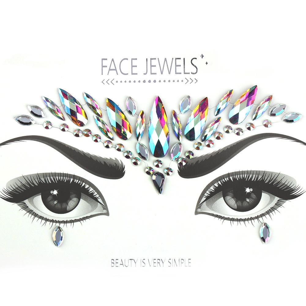 Fashion Colorful 3D Crystal Temporary Tattoo Face Gems Jewels Rhinestone Glitter Adhesive Stickers Festival Body Facial Decor
