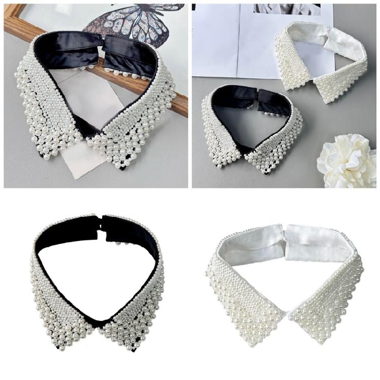 Fashion Jeweled Detachable Collar Luxurious Pearls Shawl Versatile Lapel Detachable Collar Shawl for Dress Shirt
