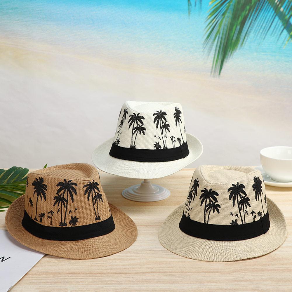 2022 Men Women Fedora Cap Couple Coconut Trees Pattern Beach Hat Jazz Cap Top Hats