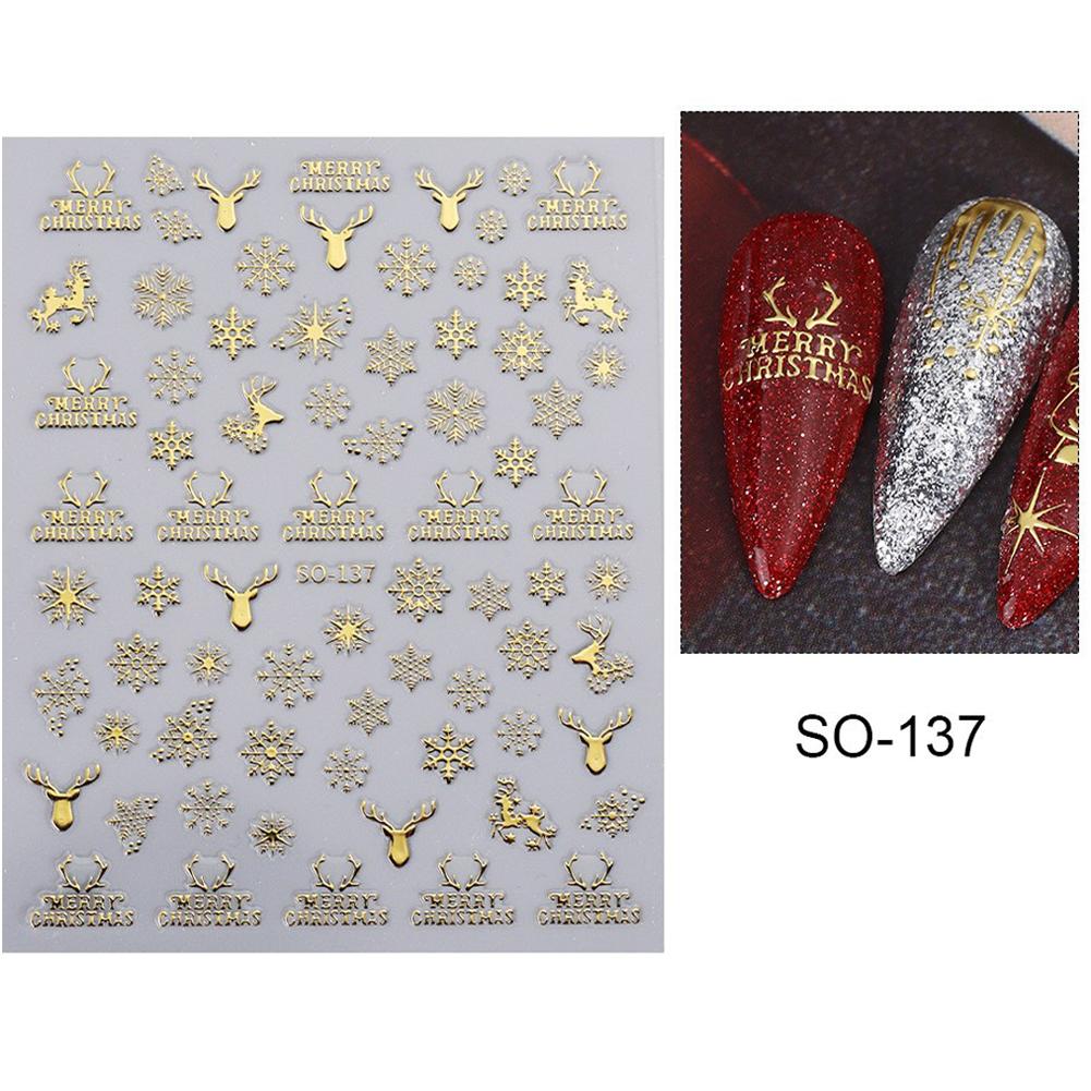 Christmas Nail Art Stickers Nail Decals Self-Adhesive Gold Silver White Snowflake Elk Bell Xmas Tree Design DIY for Women Girls