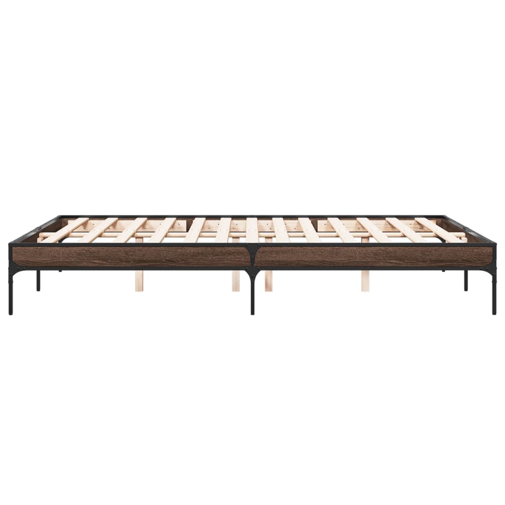 Brown Oak Effect Bed Frame 150 x 200 cm Engineered Wood & Metal